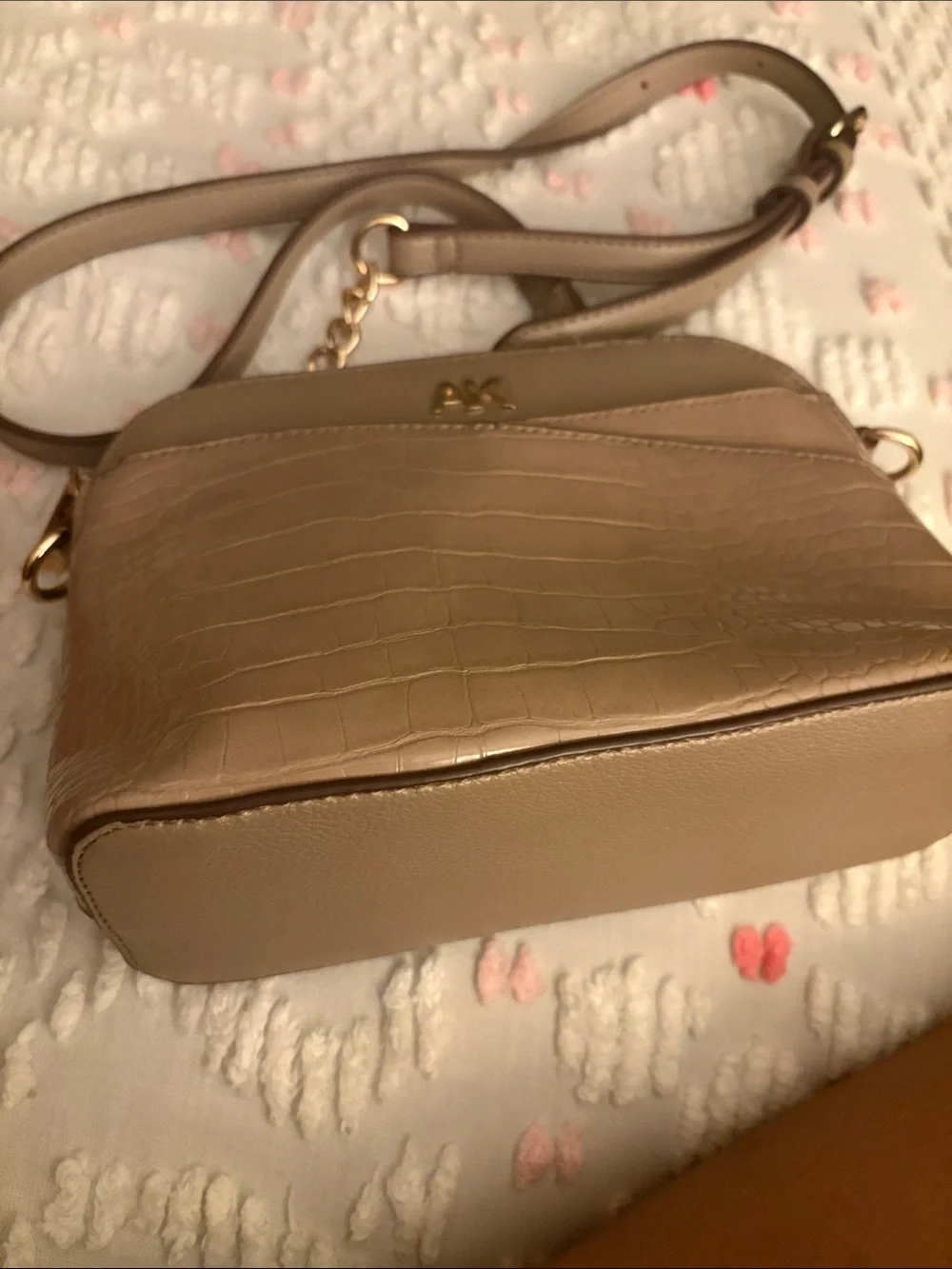 Taupe Croc-Embossed Crossbody Bag